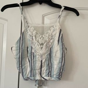 Striped and Lace Cami Crop Top Medium